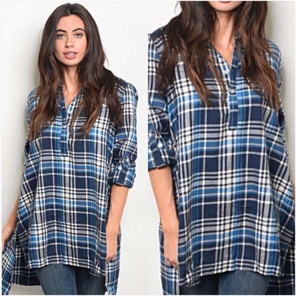 Tops - Cozy Relaxed Long Plaid Tunic Shirt SML